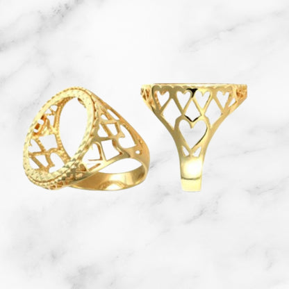 9ct Half/Full Sovereign Mount Ring with Heart Sides