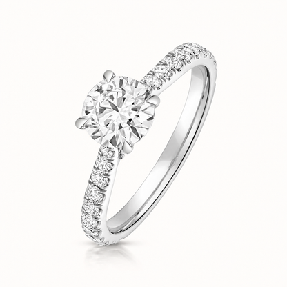 18ct Gold 1.00ct Round Lab Diamond Solitaire Engagement Ring with Diamond Shoulders white gold front view