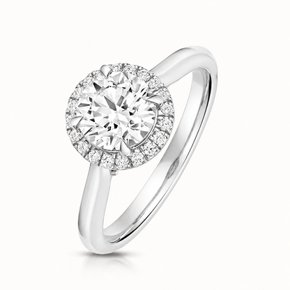 18ct Gold 1.25ct Round Lab Diamond Halo Engagement Ring white gold front view