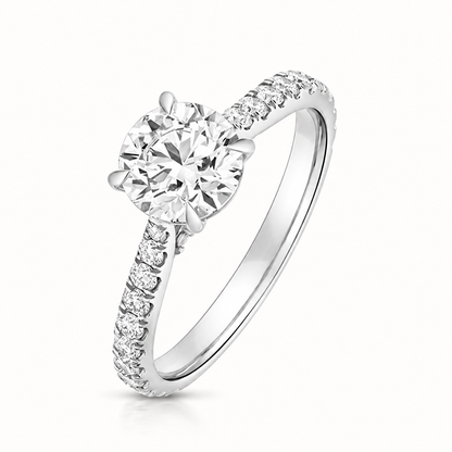 18ct Gold 1.25ct Round Lab Diamond Solitaire Engagement Ring with Diamond Shoulders white gold front view
