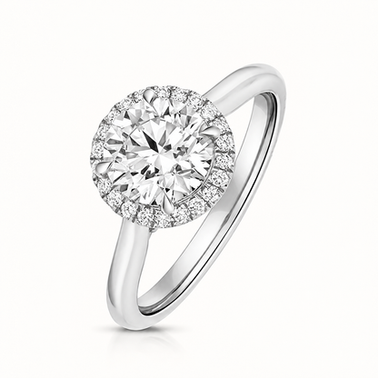 18ct Gold 1.50ct Round Lab Diamond Halo Engagement Ring white gold front view