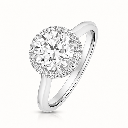 18ct Gold 2.00ct Round Lab Diamond Halo Engagement Ring white gold front view