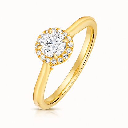 18ct Gold 0.50ct Round Lab Diamond Halo Engagement Ring yellow gold front view