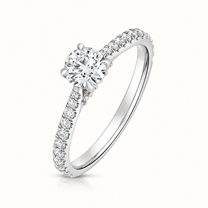 18ct Gold 0.50ct Round Lab Diamond Solitaire Engagement Ring with Diamond Shoulders white gold front view