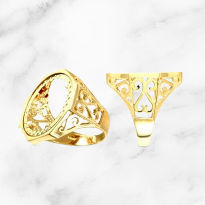 9ct Half/Full Sovereign Mount Victorian-Inspired Fancy Hexagon Ring