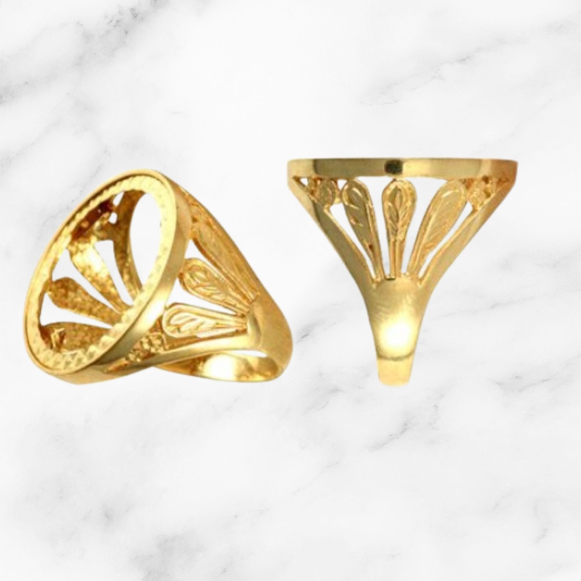 9ct Half/Full Sovereign Mount Leaf Ring