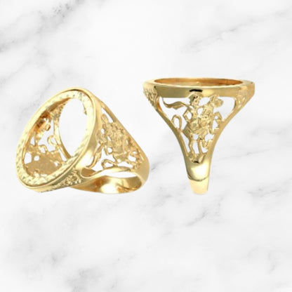 9ct Half/Full Sovereign Mount Ring with St George (George & The Dragon) Sides