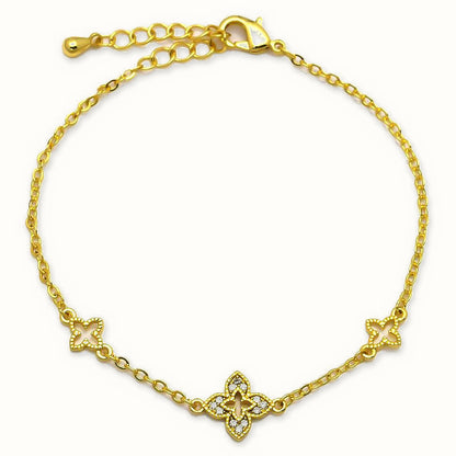 Gold Plated Sterling Silver CZ Clover Bracelet - ABB265-GP
