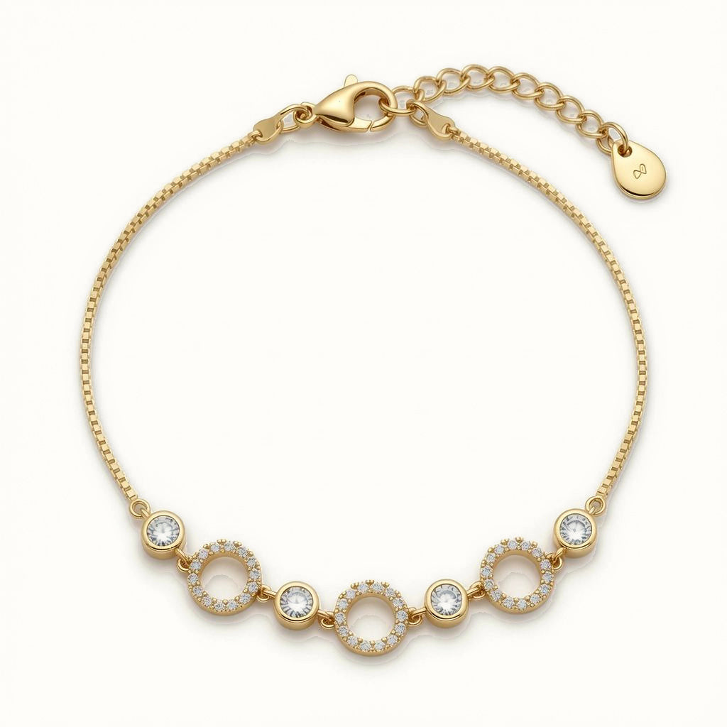 Gold Plated Sterling Silver CZ Circle Station Bracelet - ABB267-GP