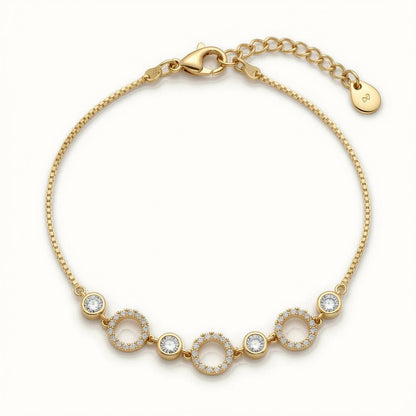 Gold Plated Sterling Silver CZ Circle Station Bracelet - ABB267-GP
