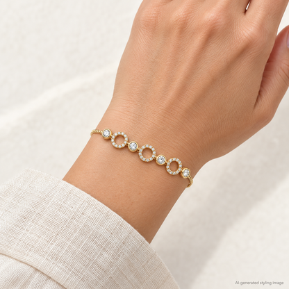 Gold Plated Sterling Silver CZ Circle Station Bracelet – ABB267-GP worn on wrist — AI-generated styling image