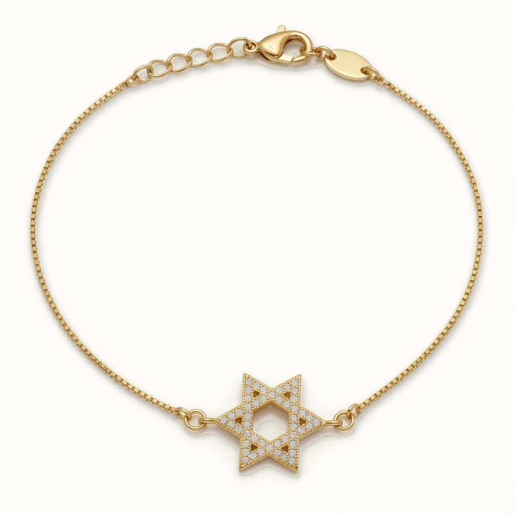 Gold Plated Sterling Silver CZ Star Of David Bracelet - ABB273-GP