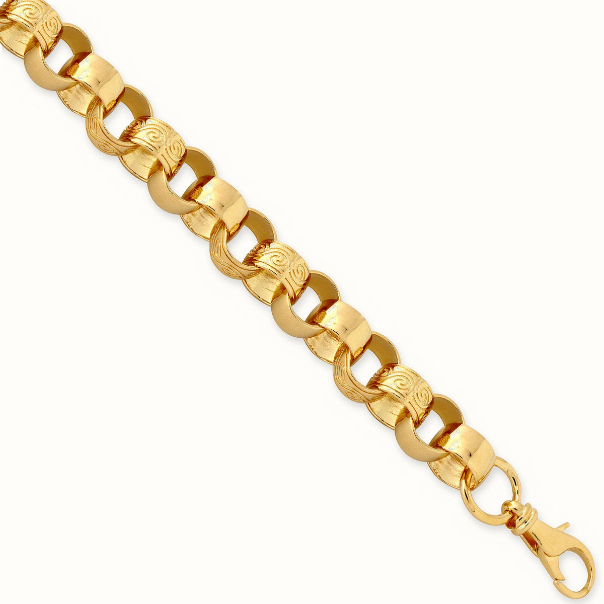 Gold Plated Sterling Silver Cast Patterned & Plain Belcher Bracelet - ACN002L-GP-9