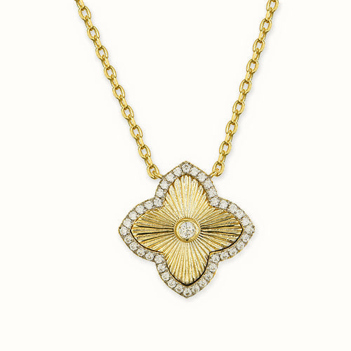 Gold Plated Sterling Silver CZ Set Clover Pendant - ANC077