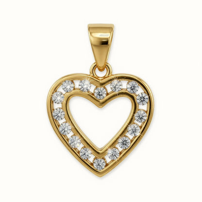 Gold Plated Sterling Silver CZ Set Heart Pendant - APD204-GP