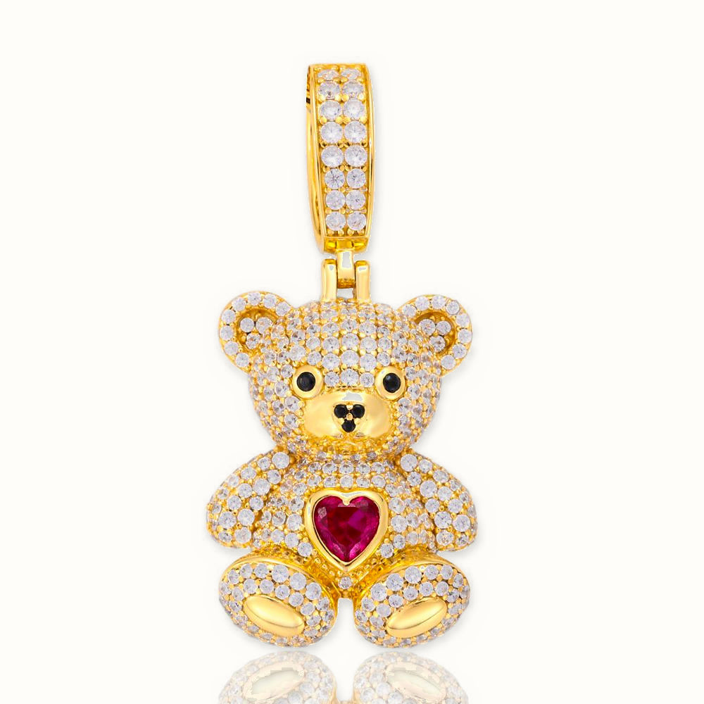 Gold Plated Sterling Silver CZ Set Teddy Pendant - APD237-GP