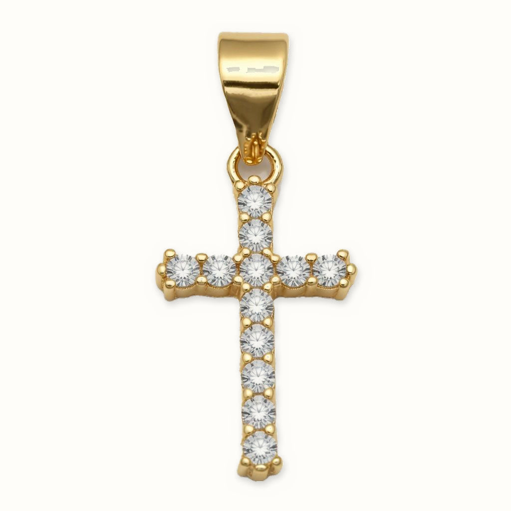 Gold Plated Sterling Silver CZ Cross Pendant - APX065-GP