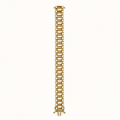 9ct yellow gold plain Presidential bracelet, full length on square ivory