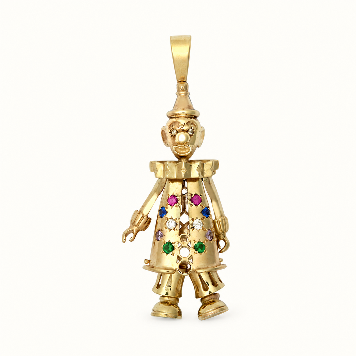 9ct Yellow Gold CZ Moveable Clown Pendant – 60mm