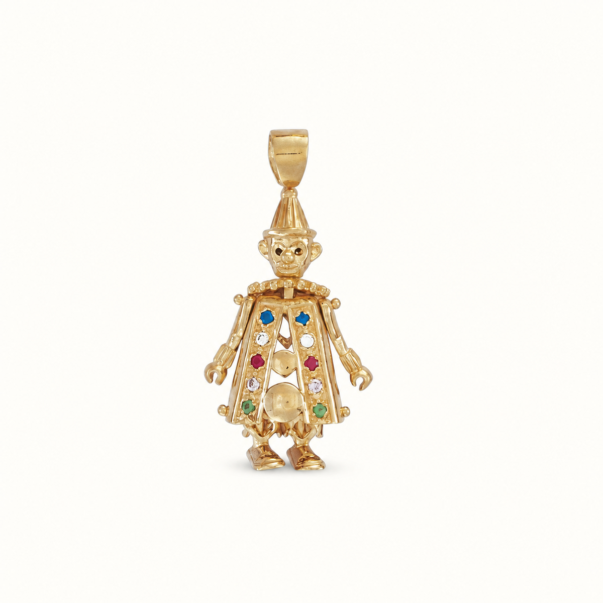 9ct Yellow Gold CZ Moveable Clown Pendant – 44mm