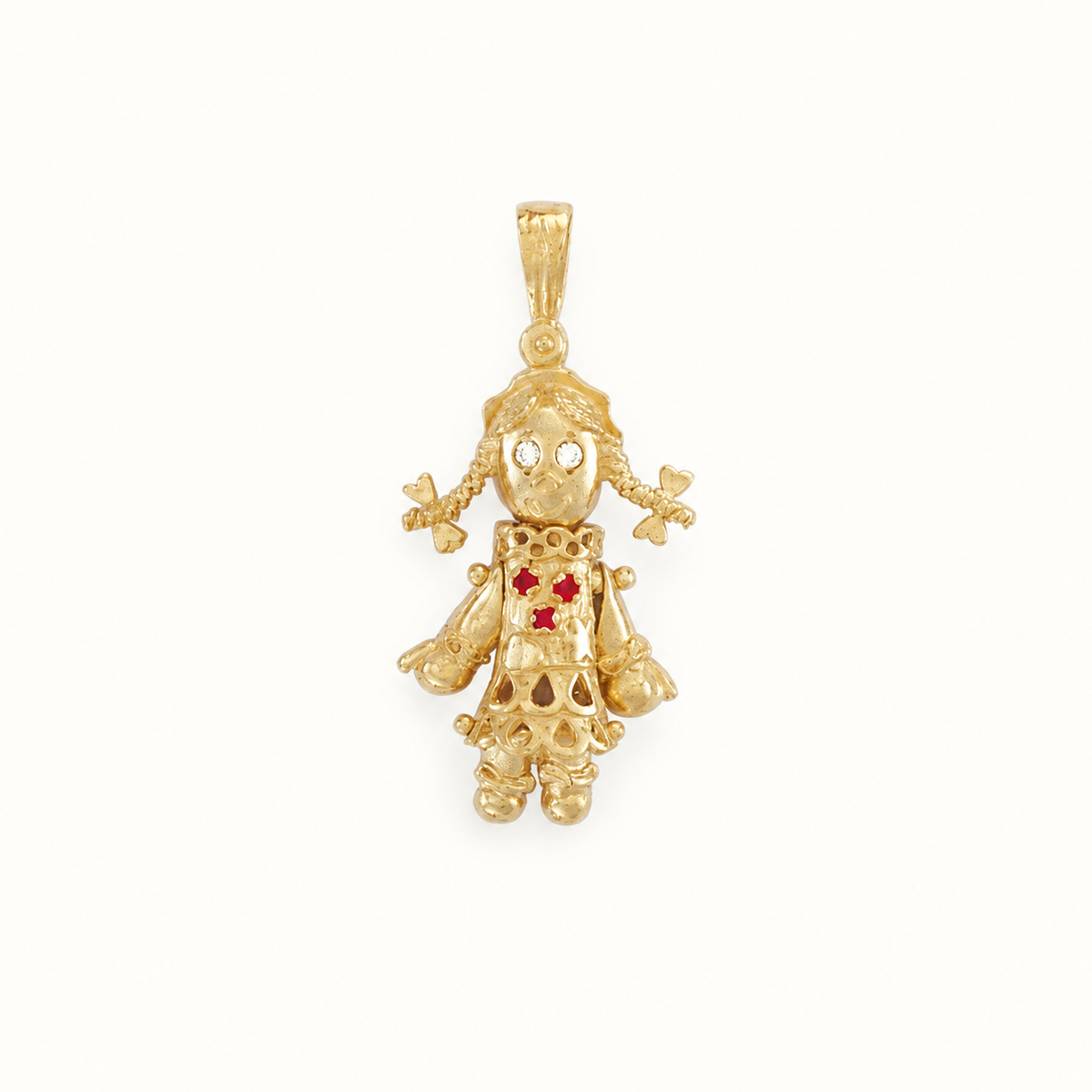 9ct Yellow Gold CZ Moveable Ragdoll Pendant – 34mm