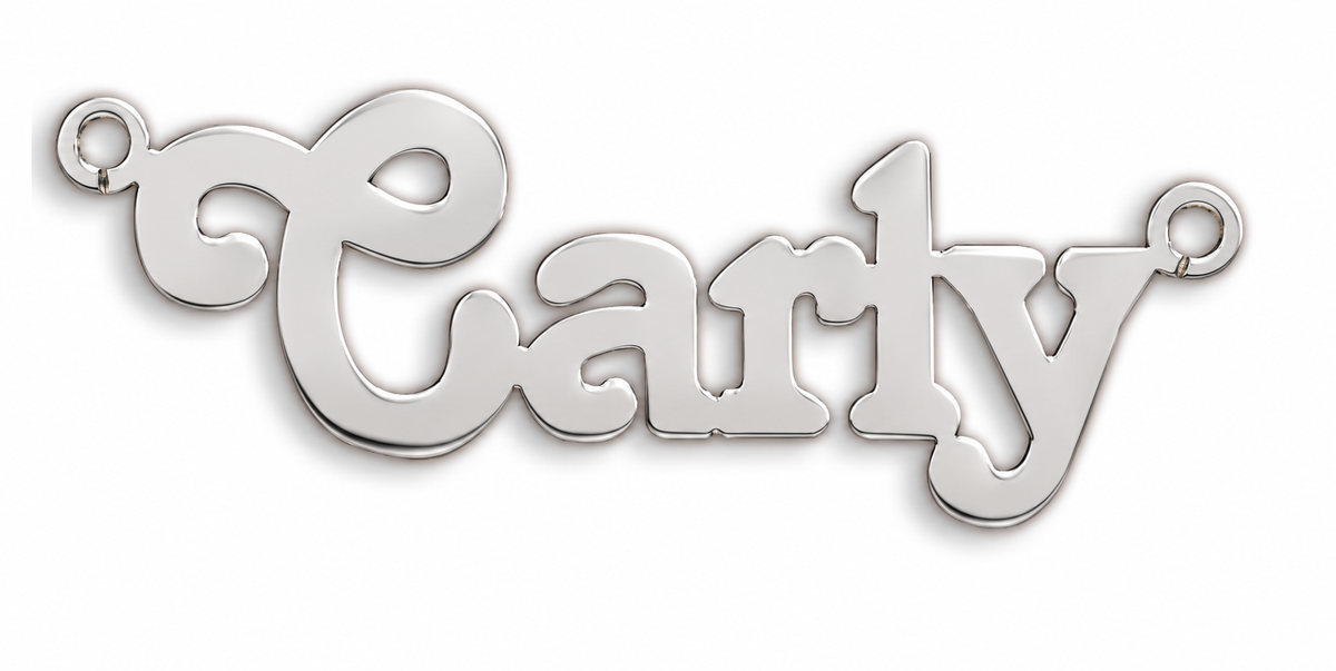 9ct white gold Medium Terra nameplate example with name Carly