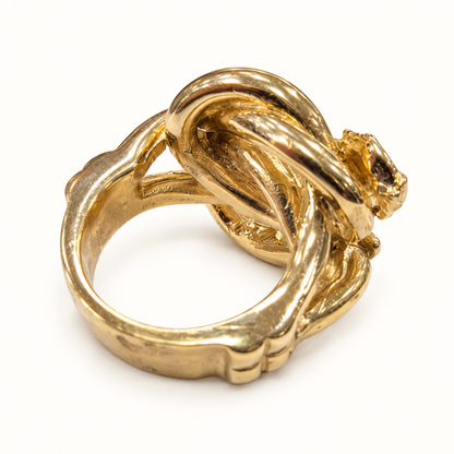 9ct Gold Heavy Horse Ring – 44.4g, rear view on ivory