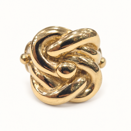 9ct Gold Heavy Knot Ring – 53g, front view on ivory