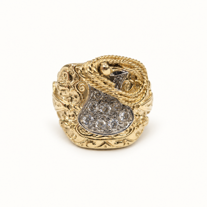 9ct Gold Ornate Rope CZ Ring — front view