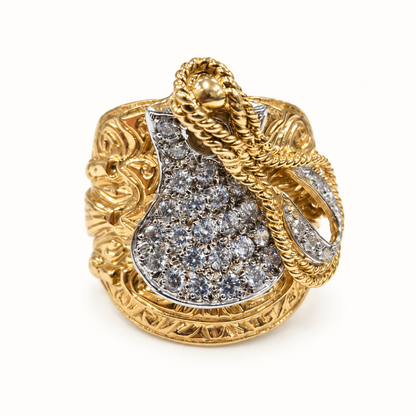 9ct Gold Ornate Rope CZ Ring — front view