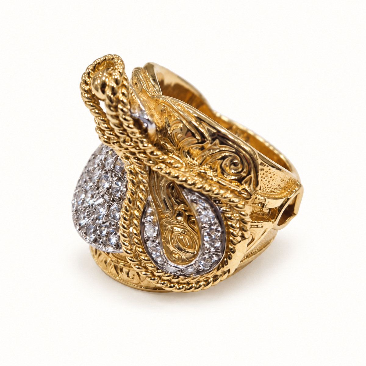 9ct Gold Ornate Rope CZ Ring — detail view