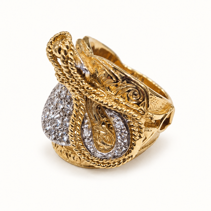 9ct Gold Ornate Rope CZ Ring — detail view