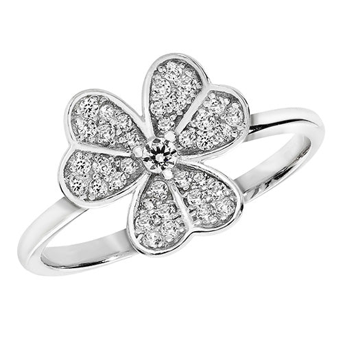 Sterling Silver Shamrock CZ Ring - G7163
