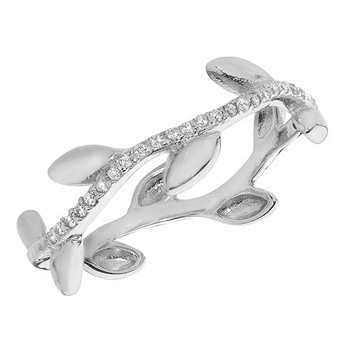 Sterling Silver CZ Leaf Ring - G7463