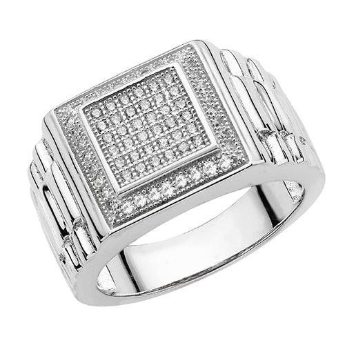 Sterling Silver Men's CZ Pavé Set Square Ring - G7491