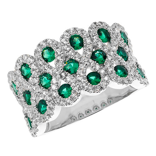 Sterling Silver 3 Row Green CZ Ring - G7492