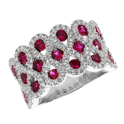 Sterling Silver 3 Row Red CZ Ring - G7493