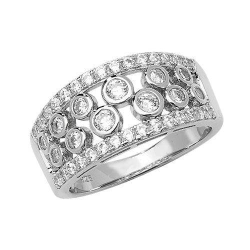Sterling Silver 2 Row Bezel Set CZ Ring - G7504