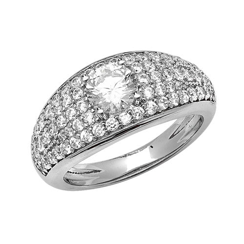Sterling Silver Pavé Set With Solitaire CZ Ring - G7509