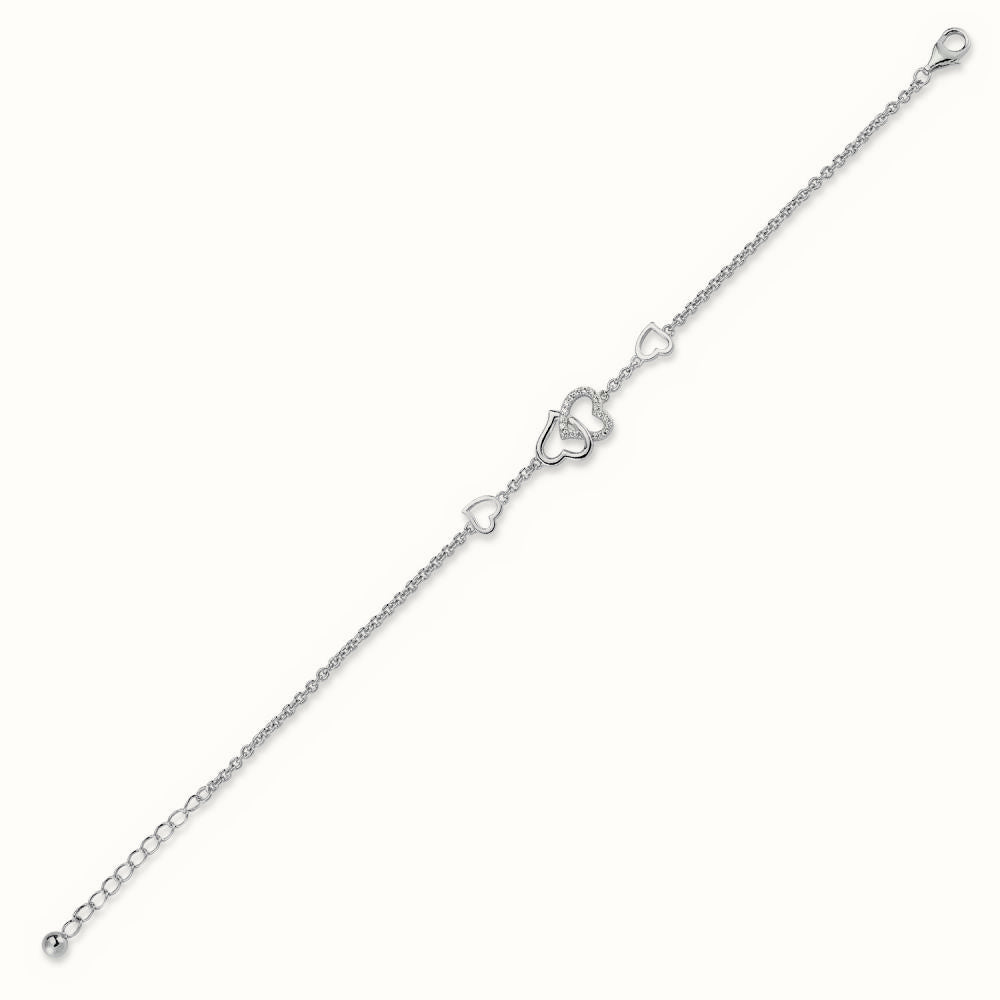Sterling Silver CZ Set Double Heart Bracelet – ABB174
