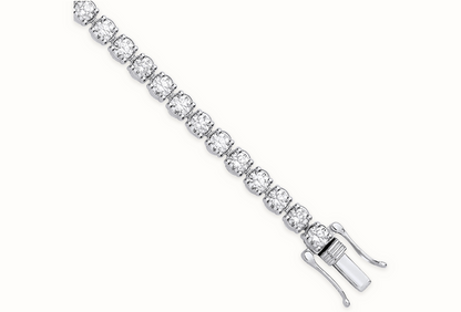 LDGBR006 9ct white gold lab-grown diamond tennis bracelet, clasp detail, ivory studio background and soft shadow