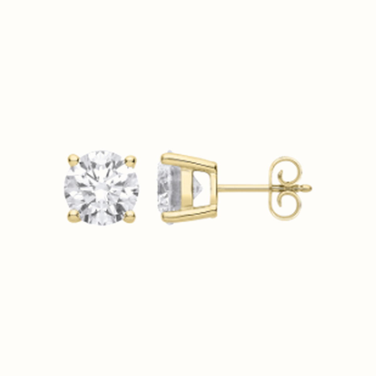 2.00ctw solitaire lab grown diamond earrings in yellow gold, Delan Jewellers