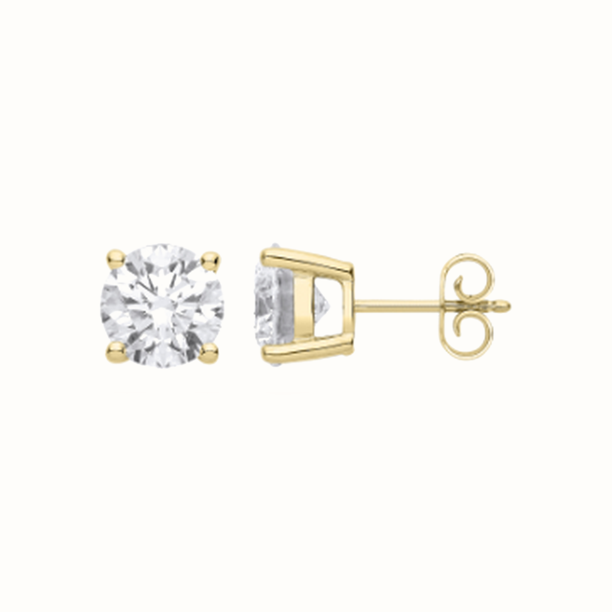 3.00ctw solitaire lab grown diamond earrings in yellow gold, Delan Jewellers