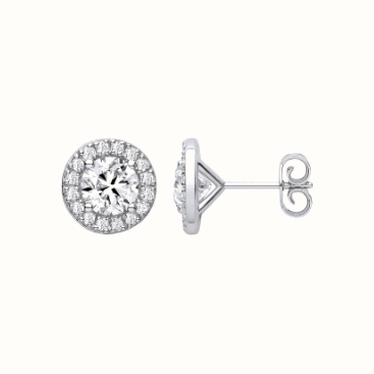 2.38ctw halo lab grown diamond earrings in white gold, Delan Jewellers
