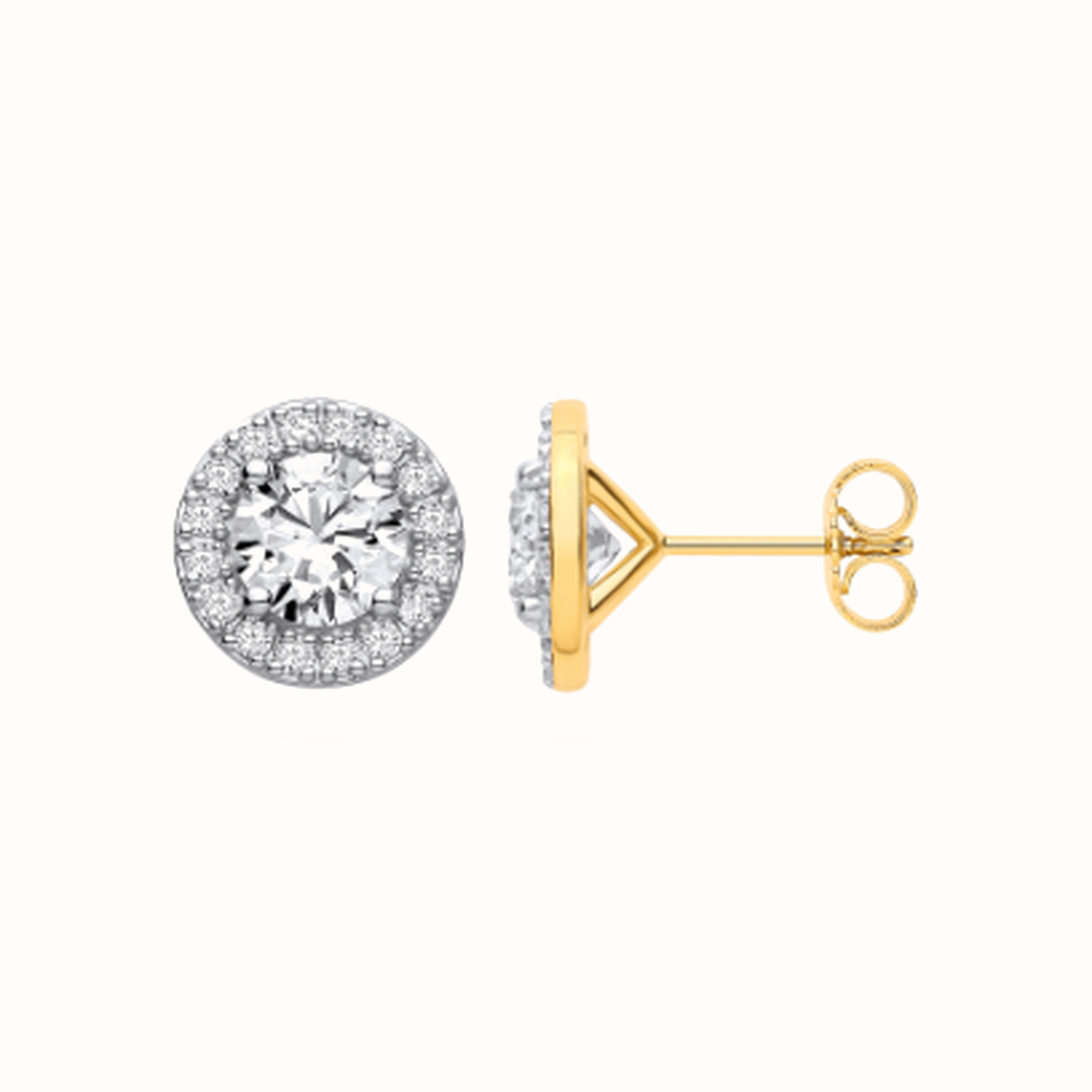 3.54ctw halo lab grown diamond earrings in yellow gold, Delan Jewellers