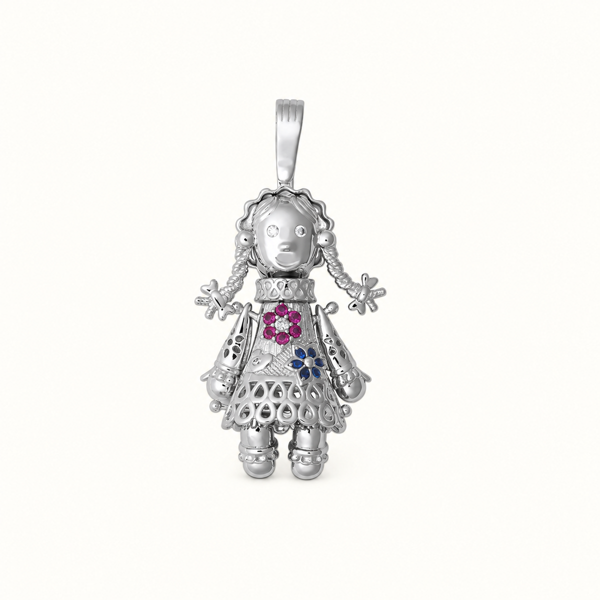 Silver Articulated CZ Ragdoll Pendant – 50mm