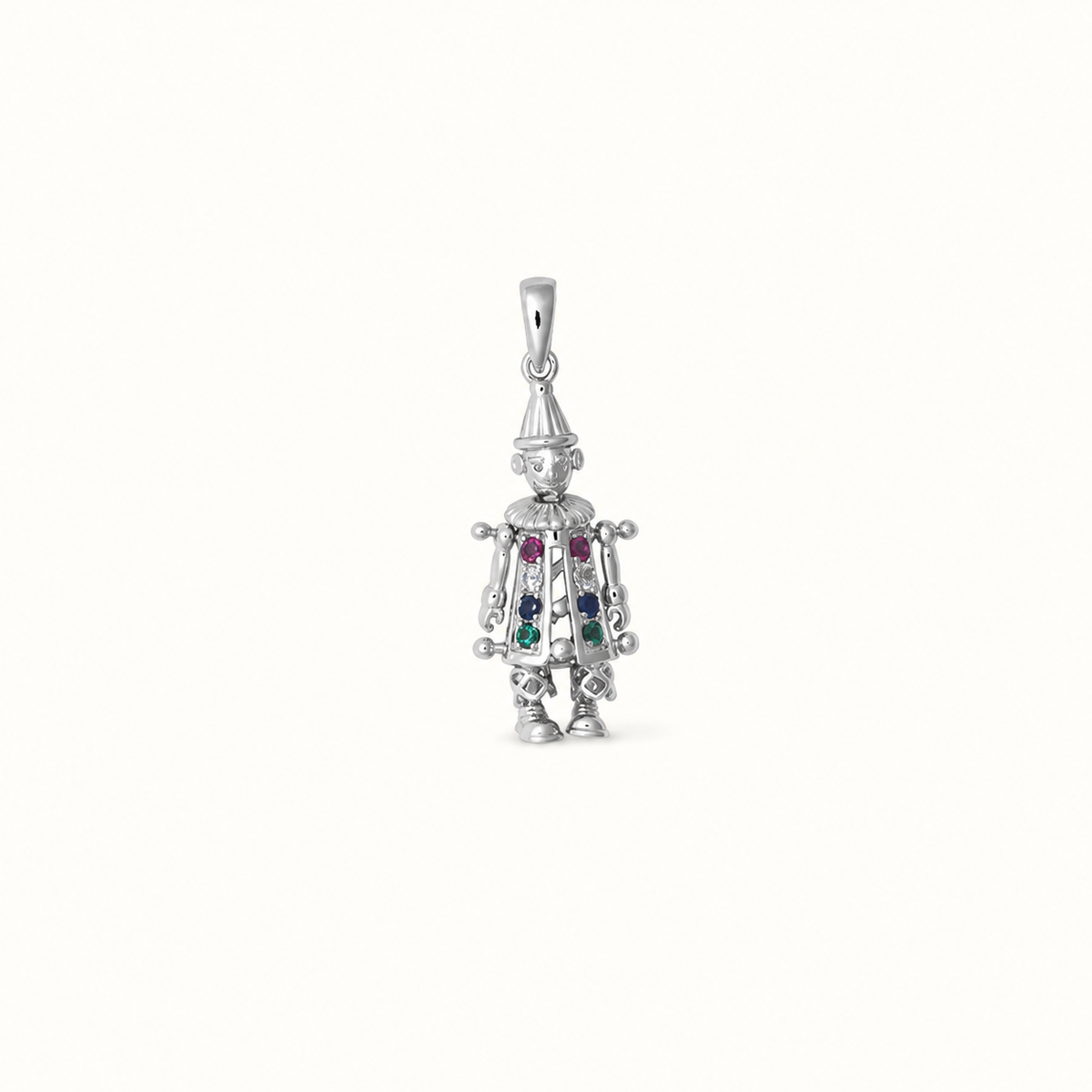 Sterling Silver CZ Moveable Clown Pendant – 35mm