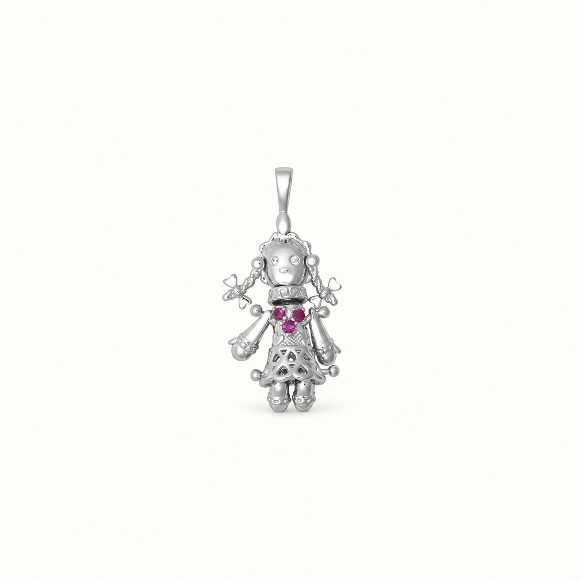 Sterling Silver CZ Moveable Ragdoll Pendant – 34mm