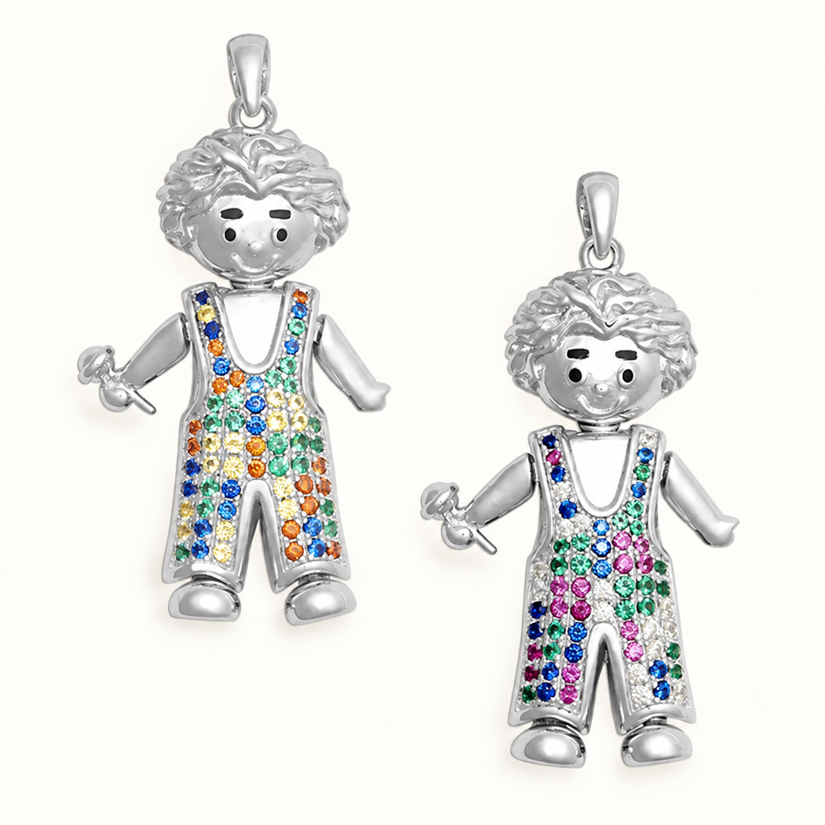 Silver Moveable CZ Ragdoll Boy Pendant – 37mm