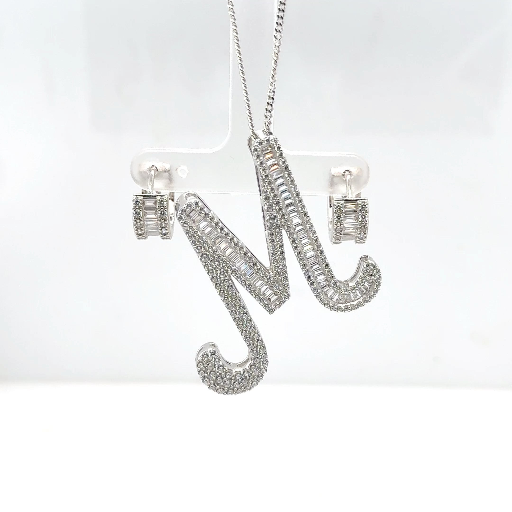 40mm Silver CZ Initial Pendant With Hoops